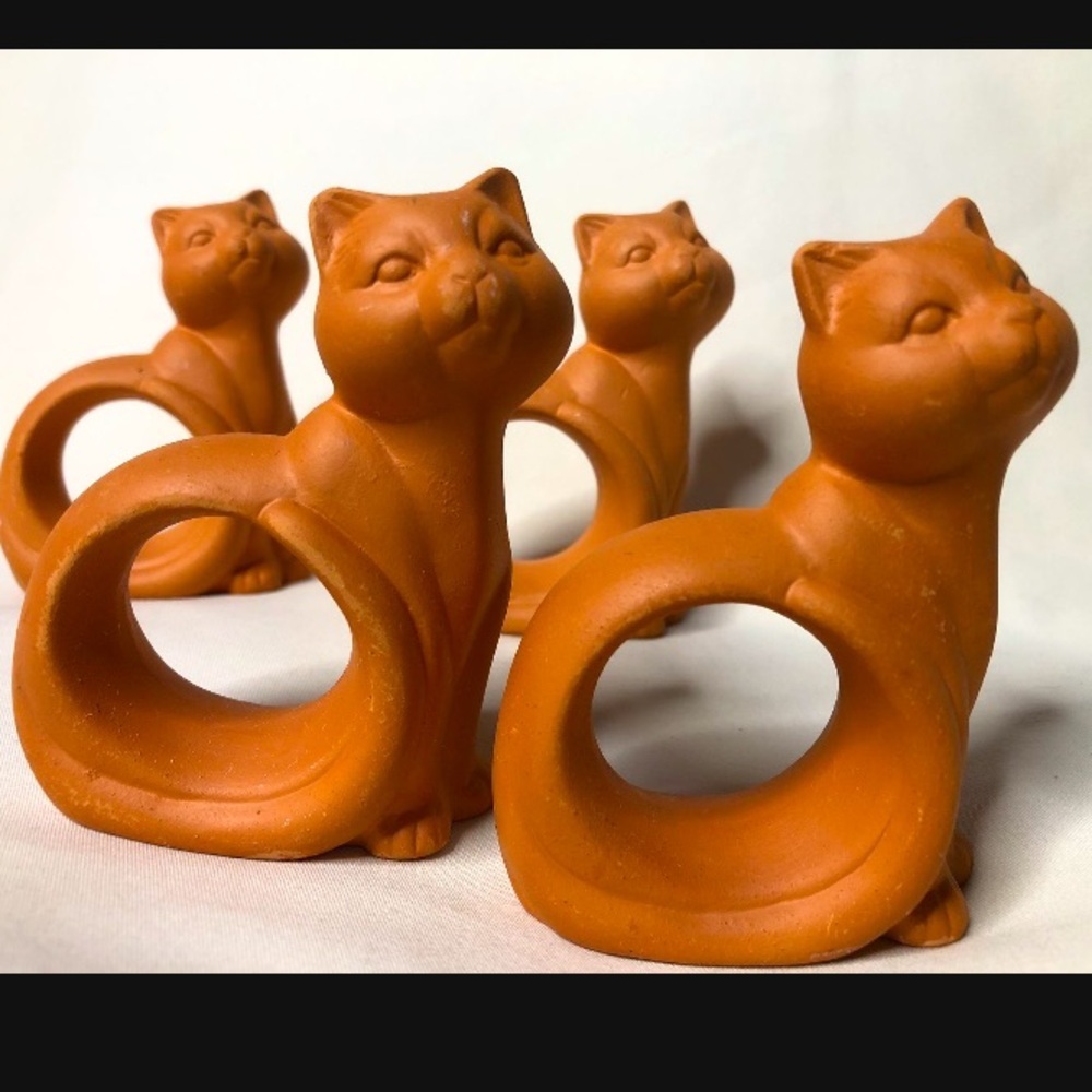Vintage Terra Cotta Cat Napkin Ring Holders